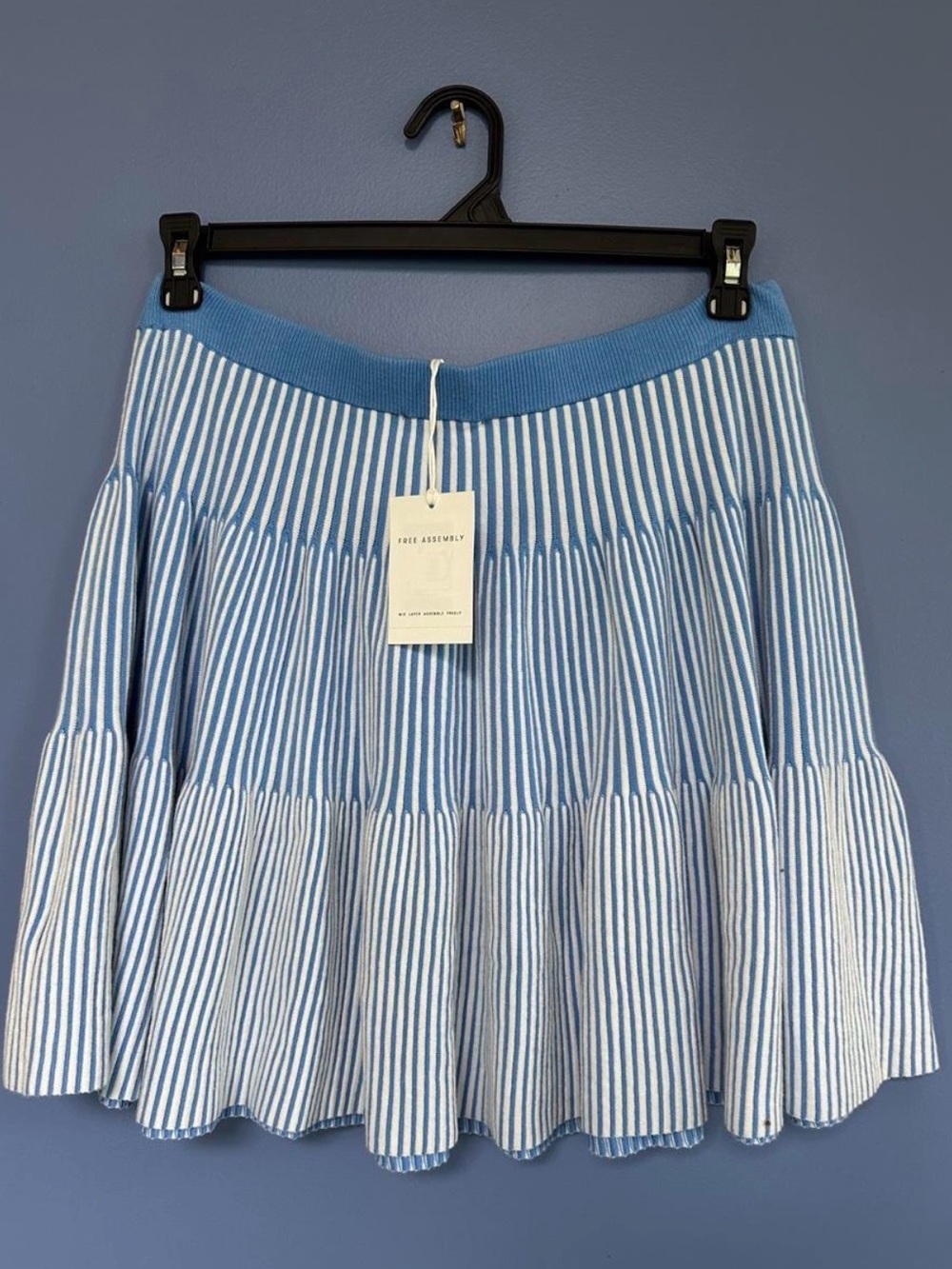 Blue & White Striped Tiered Mini Skirt